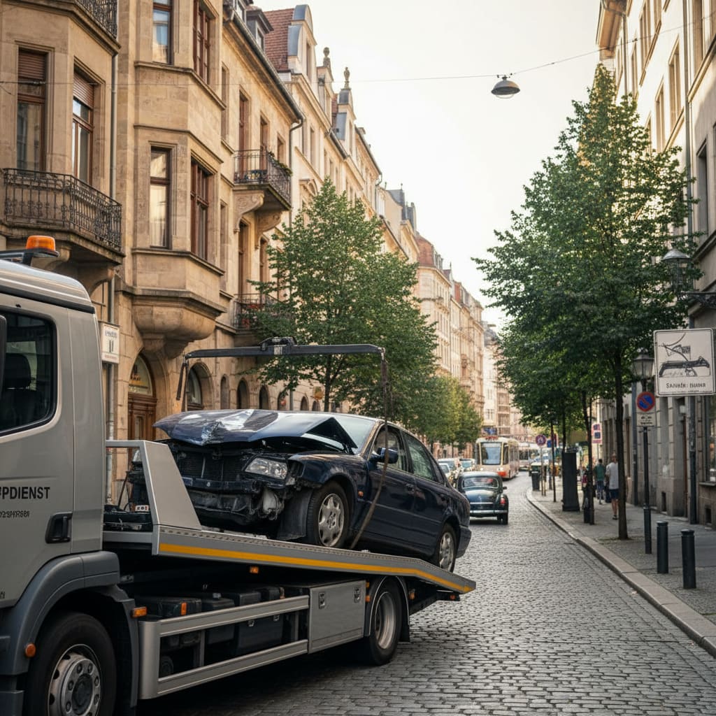 Abschleppfahrzeug lädt Auto